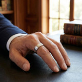 Mens Diamond Ring White Gold High Polished 14K 6mm Wide Round Brilliant Cut