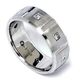 Mens Princess Cut Diamond Wedding Ring Comfort Fit Brushed Bevel In 14K White Gold