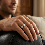 Mens Princess Cut Diamond Wedding Ring Comfort Fit Brushed Bevel In 14K White Gold