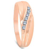 Mens Rose Gold 1/4 Ct Diamond Wedding Band High Polished Ring