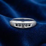 Mens Black Diamond White Gold Ring Brushed Wedding Band