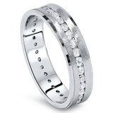 1 1/4ct Channel Set Diamond Brushed Ring 14K White Gold
