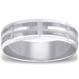 Mens 10k White Gold Ring Brushed Hand Carved Wedding Band