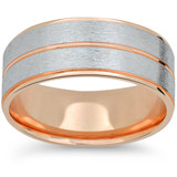 14k Rose Gold & White Gold 6mm 2 Tone Wedding Band Mens Brushed Hand Carved Ring 14k Rose Gold & White Gold 6mm 2 Tone Wedding Band Mens Brushed Hand Carved Ring