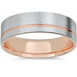 14k Rose Gold & White Gold Two Tone Wedding Band Mens Brushed Ring