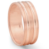 Mens 14k Rose Gold 8MM Comfort Fit Grooved Brushed Wedding Band Comfor Fit