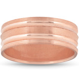 Mens 14k Rose Gold 8MM Comfort Fit Grooved Brushed Wedding Band Comfor Fit