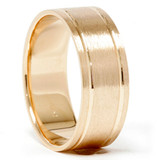 14K Yellow Gold 8MM Comfort Fit Brushed Mens Wedding Band