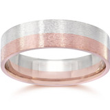Brushed Two Tone Flat Wedding Band 14K Rose & White Gold Brushed Two Tone Flat Wedding Band 14K Rose & White Gold