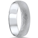 Mens 6mm Hammered Milgrain White Gold Wedding Band Ring