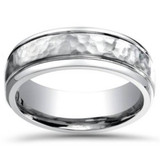 Mens Hammered 6mm Wedding Band 10K White Gold