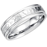 5mm Hammered Flat Wedding Band 14K White Gold