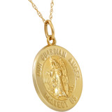 14k Yellow Gold Guardian Angel Medal Pendant .5" Tall 2 Grams