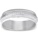 6mm Mens 10K White Gold Brushed Hand Carved Pattern Wedding Band 6mm Mens 10K White Gold Brushed Hand Carved Pattern Wedding Band