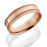 14K Rose Gold Mens Grooved Wedding Band 6mm