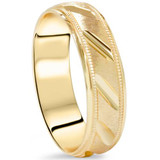 6mm Brushed Hand Carved Wedding Band 10K Yellow Gold 6mm Brushed Hand Carved Wedding Band 10K Yellow Gold