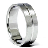 14k White Gold Brushed Wedding Band Men's 6mm Flat Ring