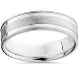 Double Channel Brushed Wedding Band 14K White Gold