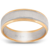 Solid 14k Gold Mens 6mm Two Tone Wave Cut Ring Wedding Band