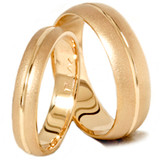 Channel Brushed Wedding Band Set 14K Yellow Gold