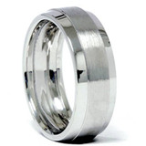 7.5MM Wide Ring Heavy Beveled Edge Wedding Band 14K White Gold