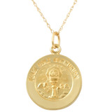 14k Yellow Gold First Holy Communion Medal Pendant .5" Tall 1.5 Grams