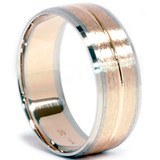 Men's 8mm Flat 14k White & Yellow Gold Two Tone Band Brushed Ring