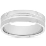 Mens 10k White Gold 6mm Band High Polished Convex Groove Accent Wedding Ring Mens 10k White Gold 6mm Band High Polished Convex Groove Accent Wedding Ring