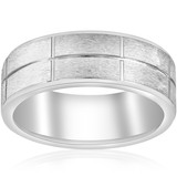 Mens Comfort Fit Brushed 8mm 14k Whie Gold 2mm Thick Heavy Weight Beveled Edge
