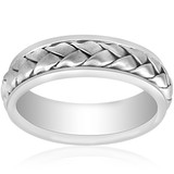 7MM Wide Mens Hand Braided Wedding Band 14K White Gold Comfort Fit