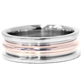 Grooved Comfort Fit 8mm Two Tone 14K Rose & White Gold