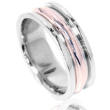 Grooved Comfort Fit 8mm Two Tone 14K Rose & White Gold