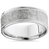 Hammered Wedding Band 950 Platinum Men's 8mm Wide Ring