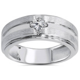 3/8ct Mens Princess Cut Solitaire Brushed Wedding Diamond Ring 14K White Gold