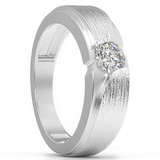 VS 1/2Ct Men's Diamond Solitaire Brushed Diamond Wedding Ring Lab Grown in Gold