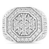 3Ct Men's Diamond Hexagon Cluster Ring 10k White Gold