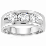 2 1/4Ct Diamond Men's Three Stone Anniversary Ring White Gold Lab Grown