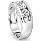 2 1/4Ct Diamond Men's Three Stone Anniversary Ring White Gold Lab Grown