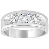 2 1/4Ct Diamond Men's Three Stone Ring White Gold Lab Grown