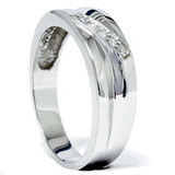 Mens High Polished White Gold Diamond Anniversary Ring