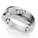 Mens High Polished White Gold Diamond Anniversary Ring