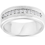 Mens .40ct White Gold Diamond 8mm Brushed Wedding Anniversary Band