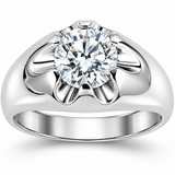 Mens 1 1/2ct Round Cut Diamond Solitaire Belcher Wedding Ring 14k Gold Lab Grown