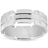 7mm 14K White Gold Mens Brushed Handmade Wedding Ring Band