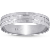 5MM Mens Hand Carved Brushed Wedding Band 14k White Gold