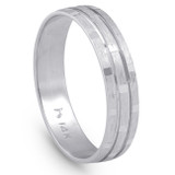 5MM Mens Hand Carved Brushed Wedding Band 14k White Gold