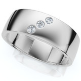 Mens Three Stone Diamond Ring 10k White Gold High Polished 7mm