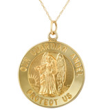 14k Yellow Gold Guardian Angel Medal Pendant 1" Tall 3.5 Grams