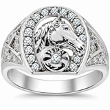 Mens Diamond Lucky Horseshoe Ring 10K White Gold