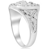 Mens Diamond Lucky Horseshoe Ring 10K White Gold
